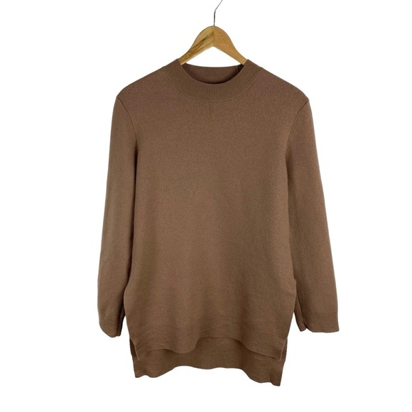 Theory Sweater Wool Blend Tunic High Low Tan Brown Women’s Size S Tight Knit - Picture 13 of 16
